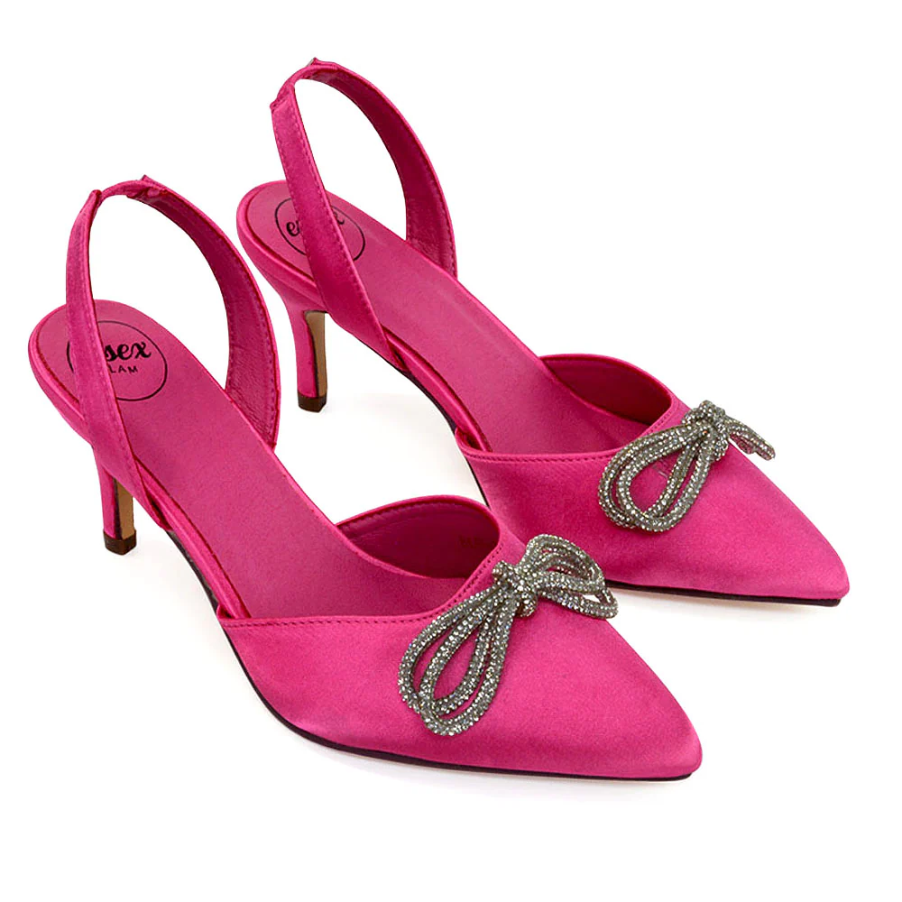 Marinah Wedding Shoes Diamante Bow Slingback Stiletto High Heel Court Shoes in Navy - Image 111
