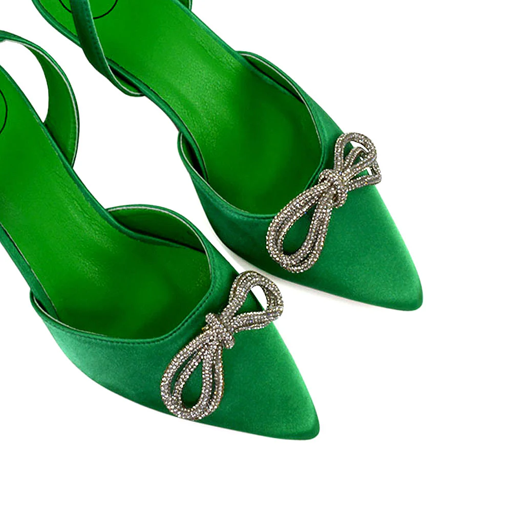 Marinah Wedding Shoes Diamante Bow Slingback Stiletto High Heel Court Shoes in Navy - Image 42