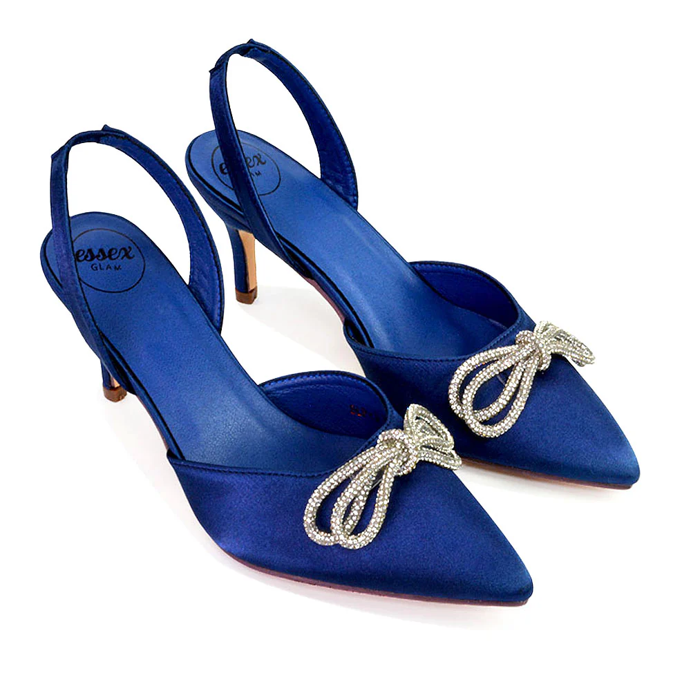 Marinah Wedding Shoes Diamante Bow Slingback Stiletto High Heel Court Shoes in Silver - Image 11