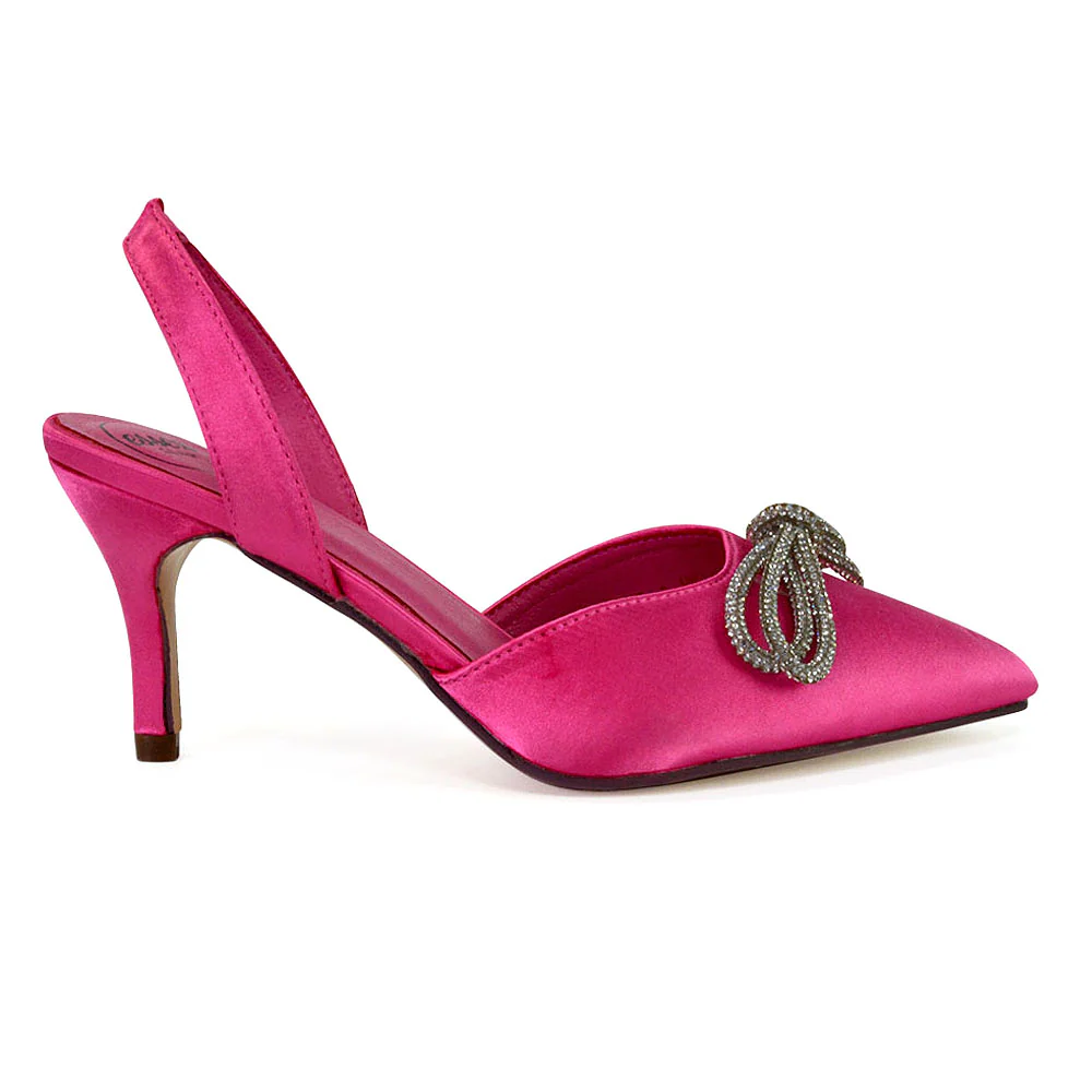 Marinah Wedding Shoes Diamante Bow Slingback Stiletto High Heel Court Shoes in Silver - Image 123