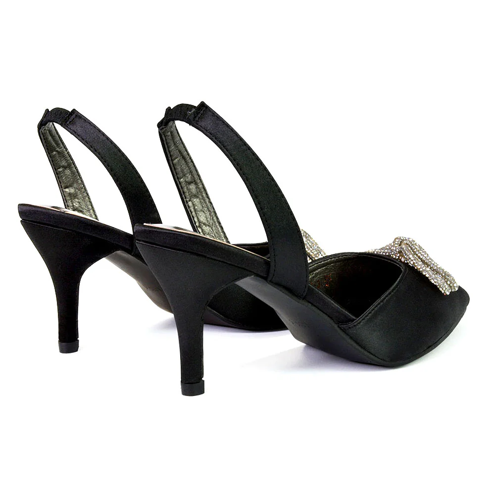 Marinah Wedding Shoes Diamante Bow Slingback Stiletto High Heel Court Shoes in White - Image 175