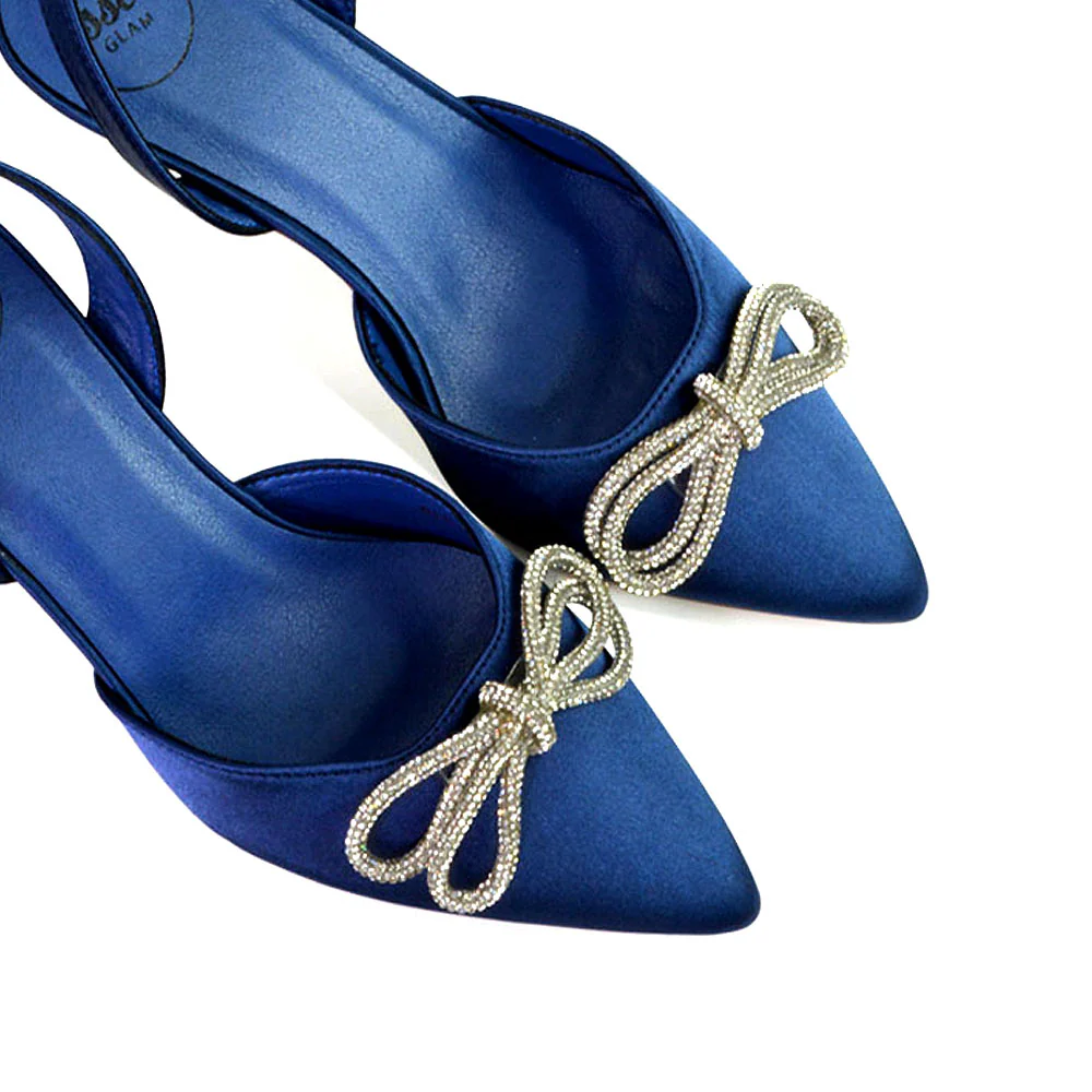 Marinah Wedding Shoes Diamante Bow Slingback Stiletto High Heel Court Shoes in White - Image 27