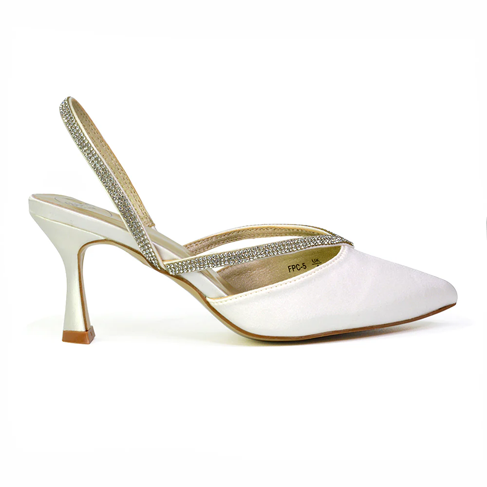 Marissa Pointed Toe Diamante Sling Back Strappy Stiletto Bridal Heels in Turquoise - Image 26