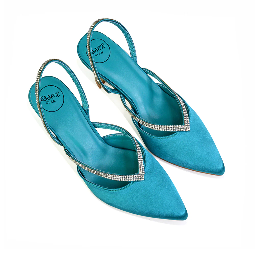 Marissa Pointed Toe Diamante Sling Back Strappy Stiletto Bridal Heels in Turquoise - Image 56