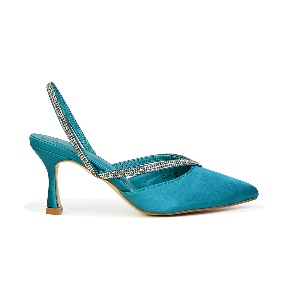 Marissa Pointed Toe Diamante Sling Back Strappy Stiletto Bridal Heels in Turquoise - Image 65