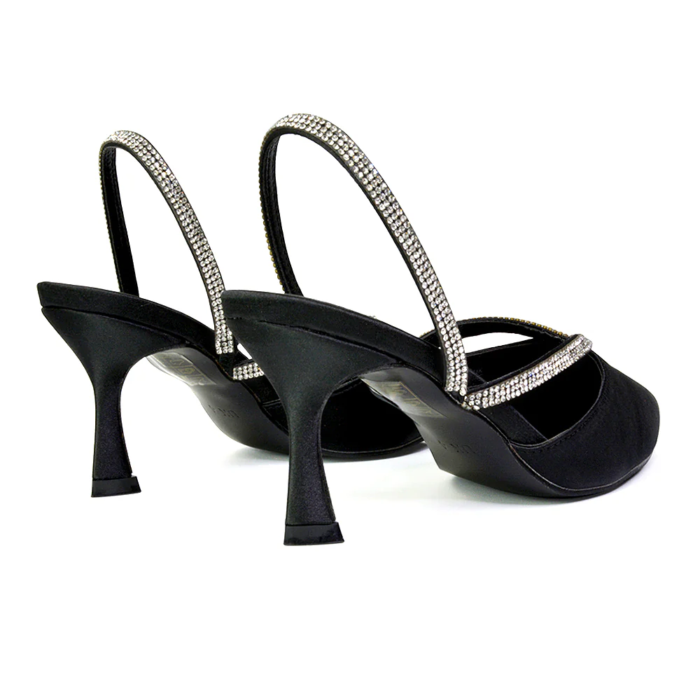 Marissa Pointed Toe Diamante Sling Back Strappy Stiletto Bridal Heels in Turquoise - Image 89