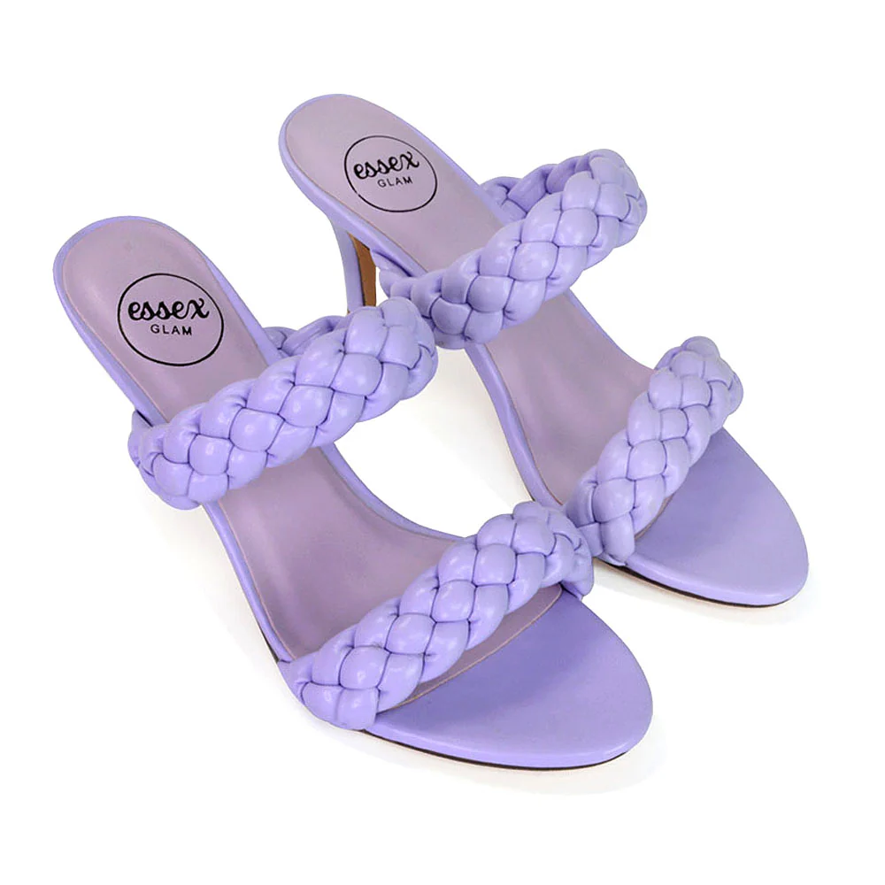 Marsha Square Toe Woven Strap Sandals Mid High Heel Mules in Fuchsia - Image 102