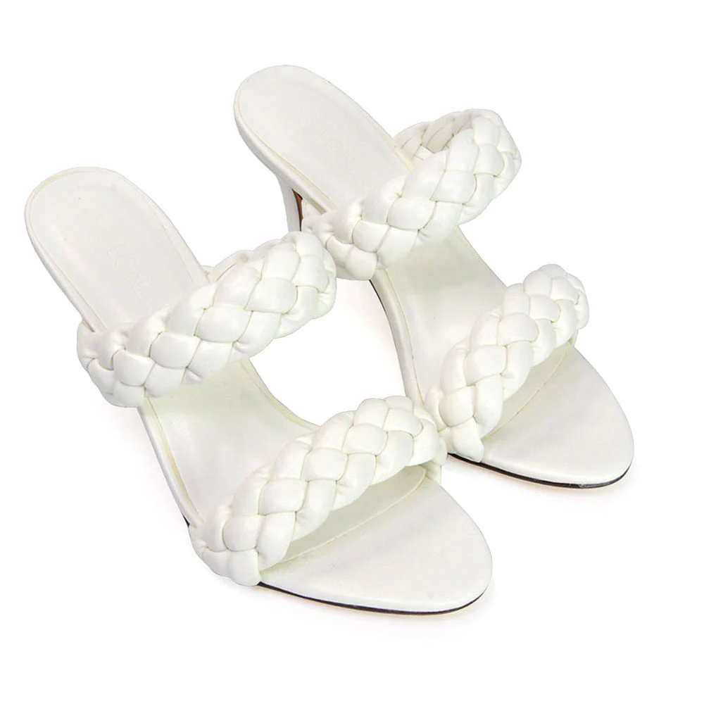 Marsha Square Toe Woven Strap Sandals Mid High Heel Mules in Lilac - Image 52