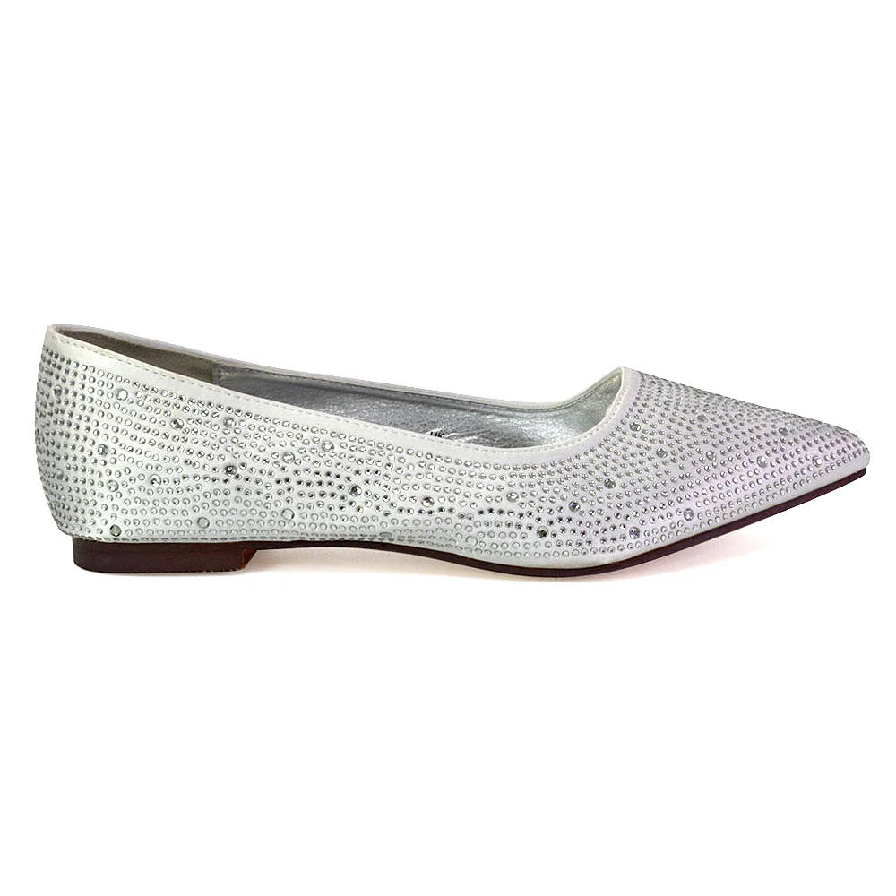 Marshall Bridal Shoes Flat Pointed Toe Diamante Ballerina Pump in Black - Image 53