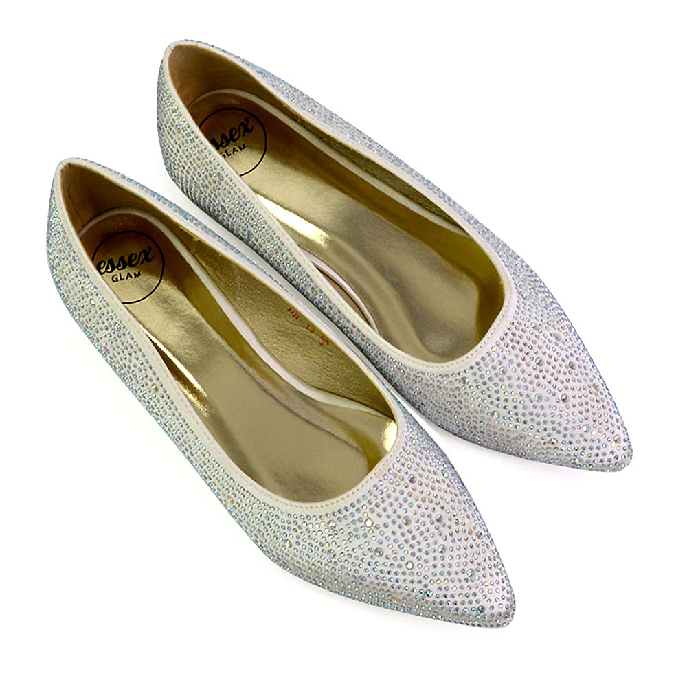 Marshall Bridal Shoes Flat Pointed Toe Diamante Ballerina Pump in Black - Image 77