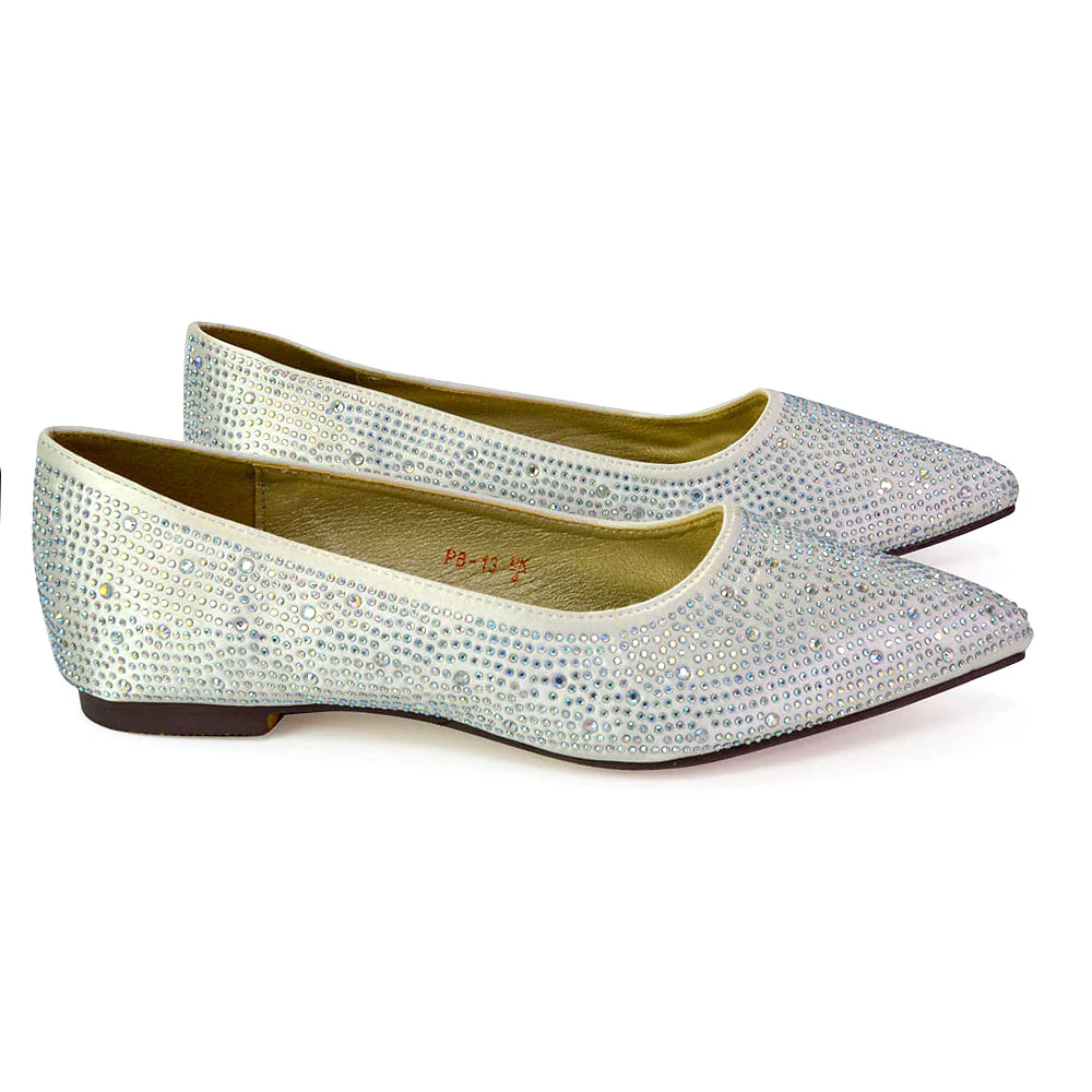 Marshall Bridal Shoes Flat Pointed Toe Diamante Ballerina Pump in Black - Image 79