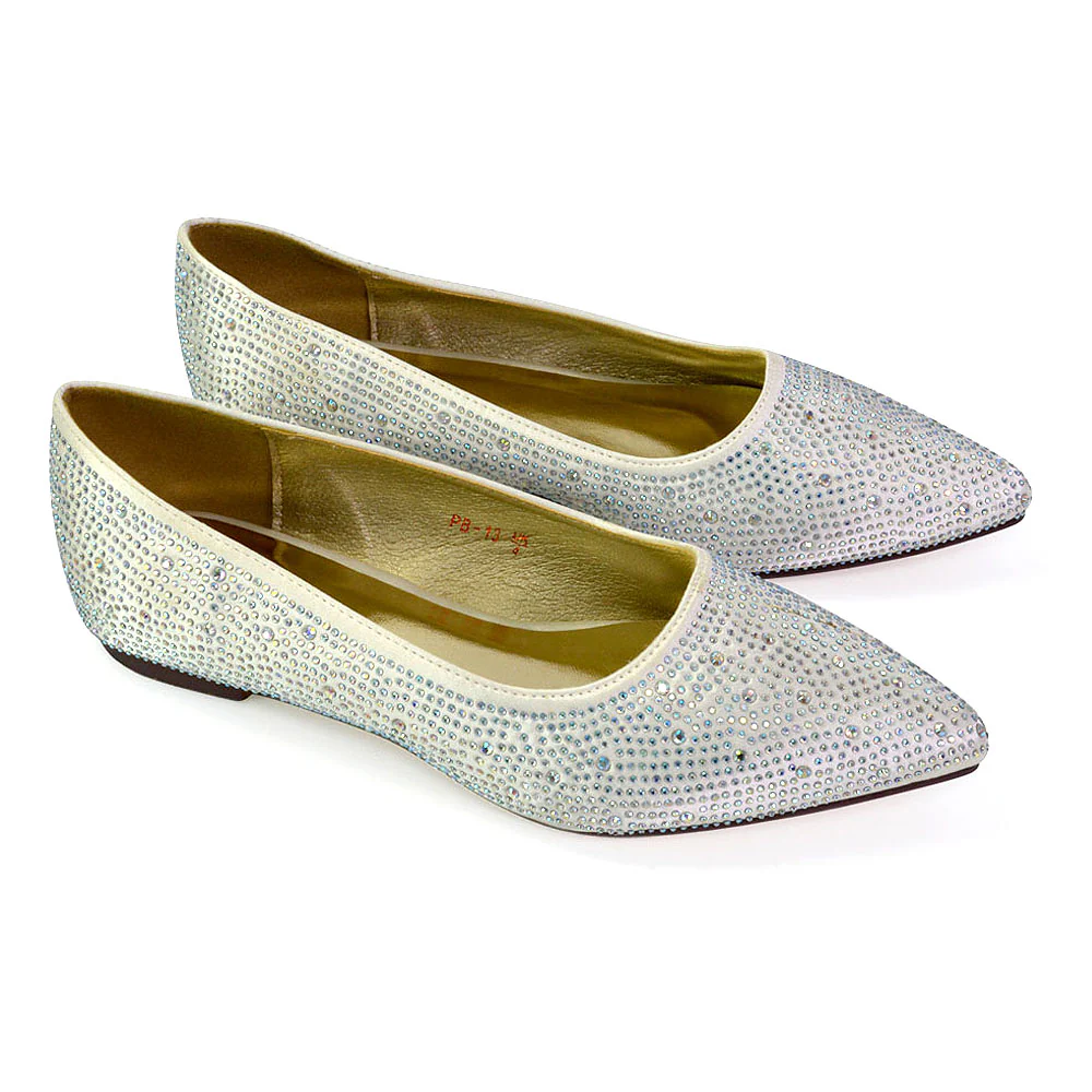 Marshall Bridal Shoes Flat Pointed Toe Diamante Ballerina Pump in Black - Image 86