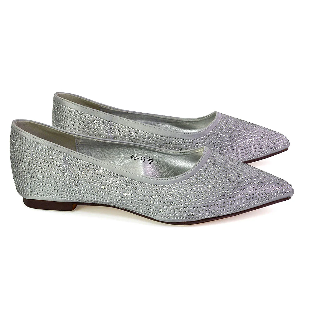Marshall Bridal Shoes Flat Pointed Toe Diamante Ballerina Pump in Black - Image 99