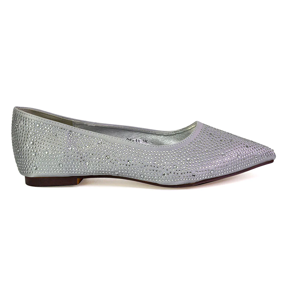 Marshall Bridal Shoes Flat Pointed Toe Diamante Ballerina Pump in Green - Image 103