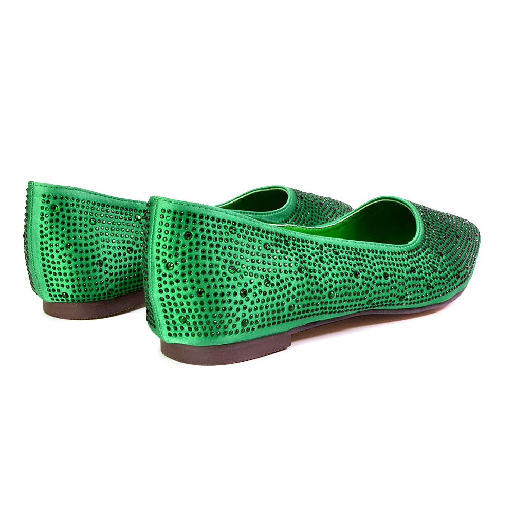 Marshall Bridal Shoes Flat Pointed Toe Diamante Ballerina Pump in Green - Image 35