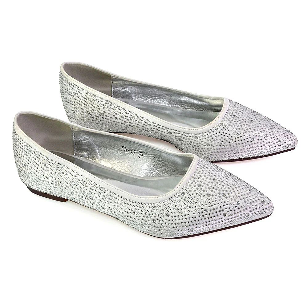 Marshall Bridal Shoes Flat Pointed Toe Diamante Ballerina Pump in Green - Image 46