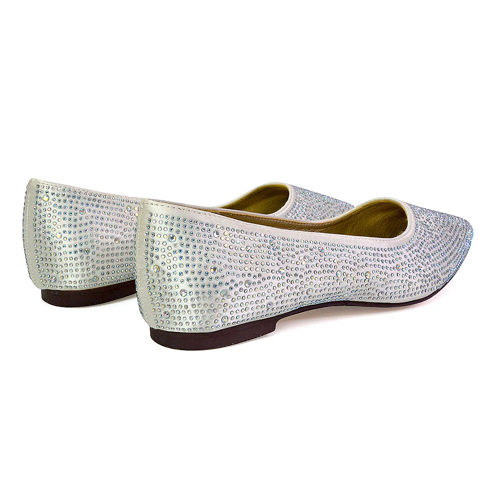 Marshall Bridal Shoes Flat Pointed Toe Diamante Ballerina Pump in Green - Image 80