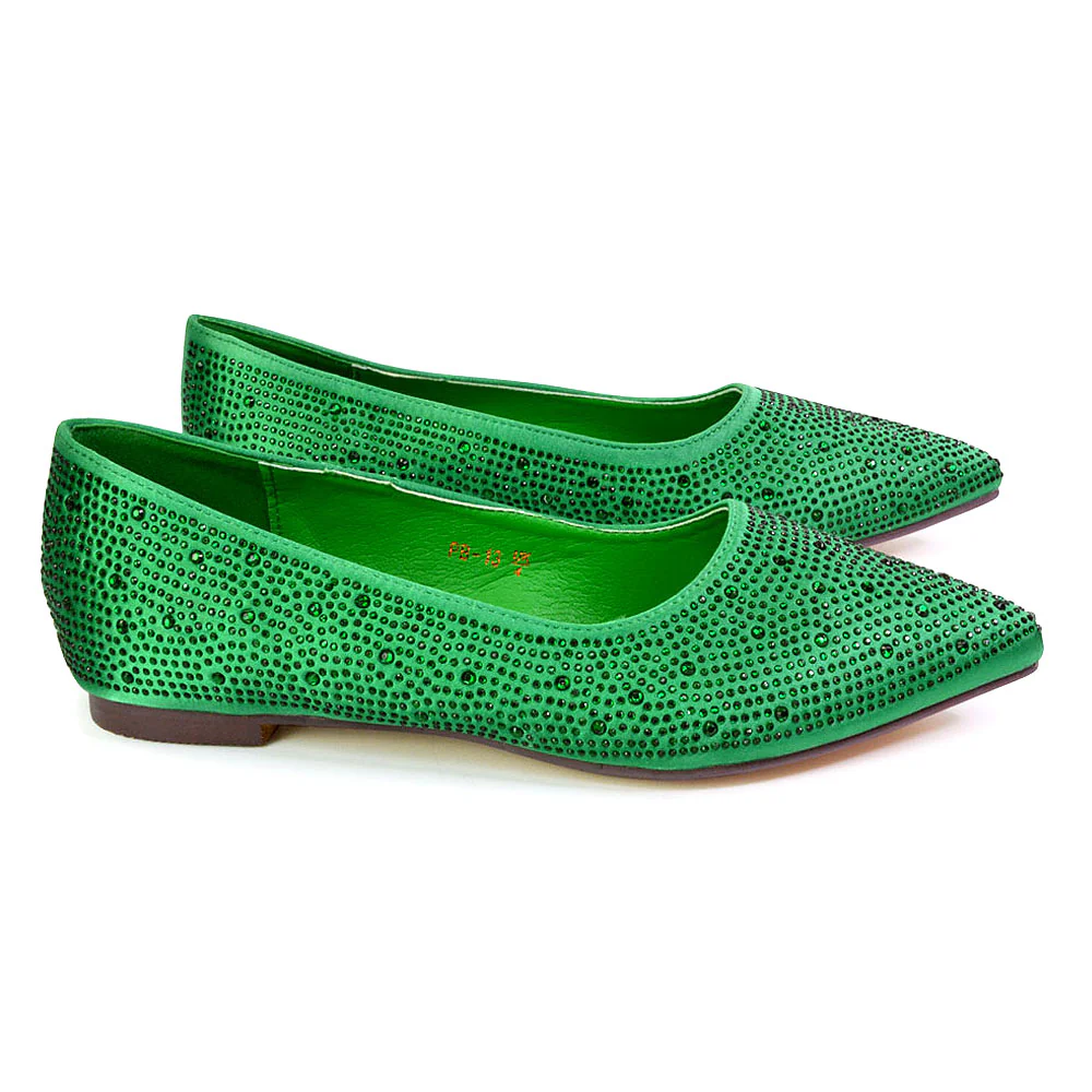 Marshall Bridal Shoes Flat Pointed Toe Diamante Ballerina Pump in Green - Image 9