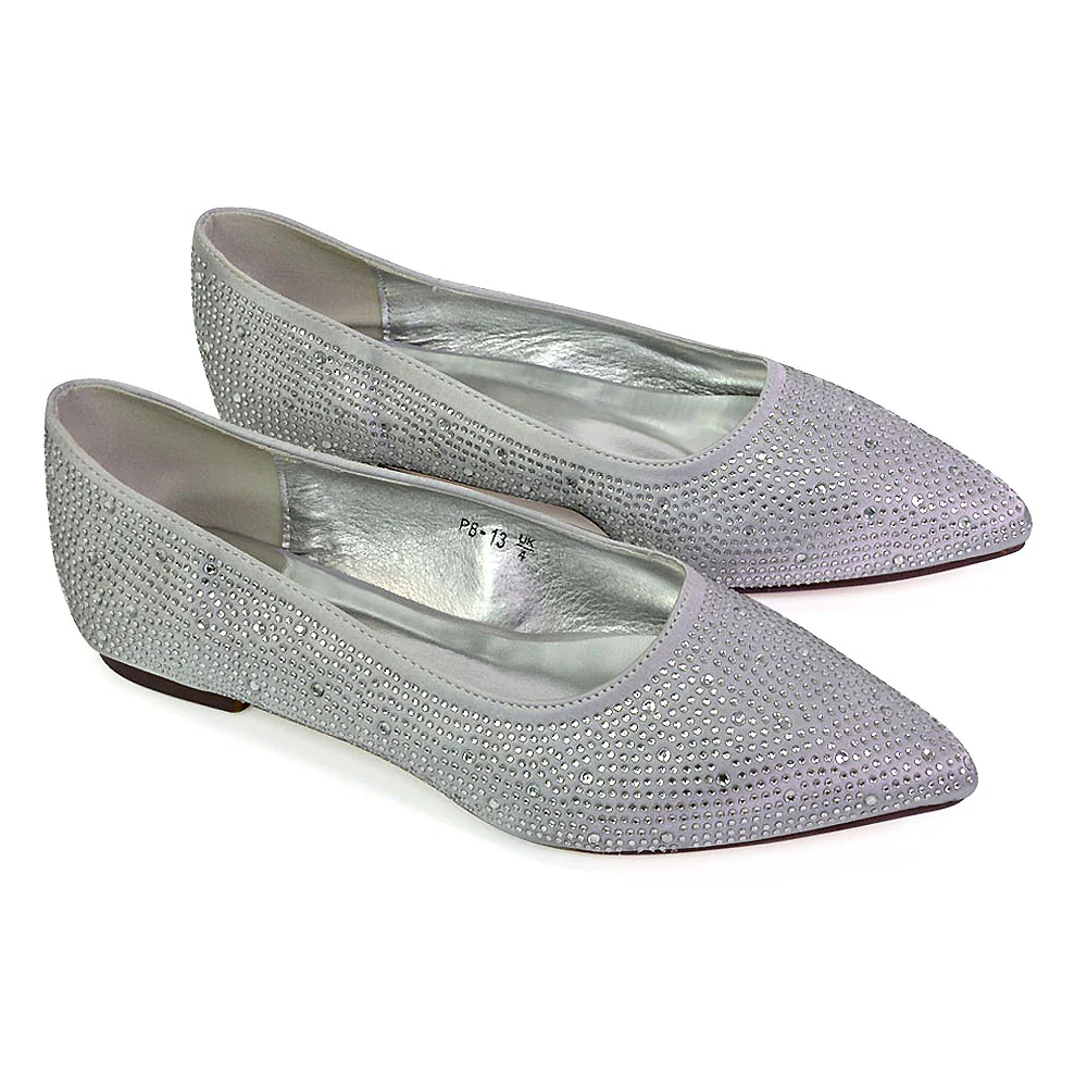 Marshall Bridal Shoes Flat Pointed Toe Diamante Ballerina Pump in Ivory - Image 111