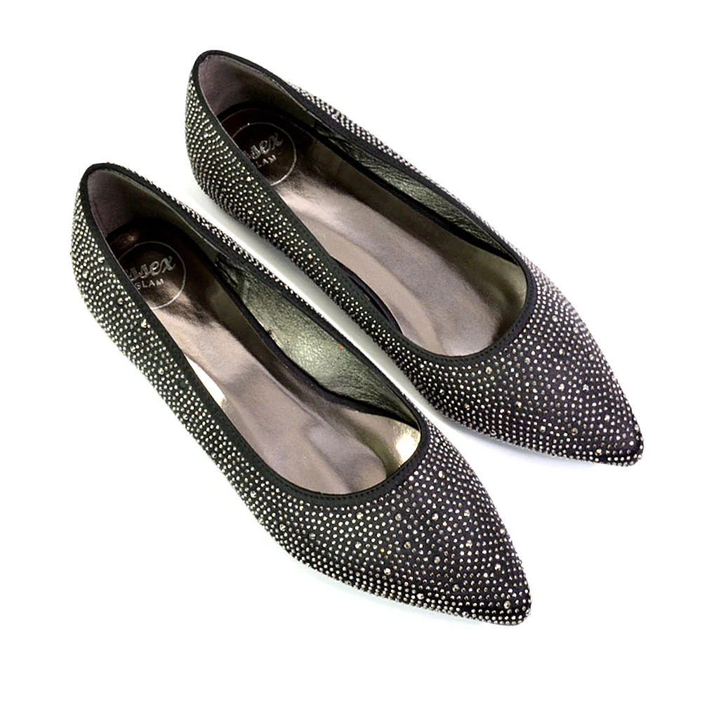 Marshall Bridal Shoes Flat Pointed Toe Diamante Ballerina Pump in Ivory - Image 142