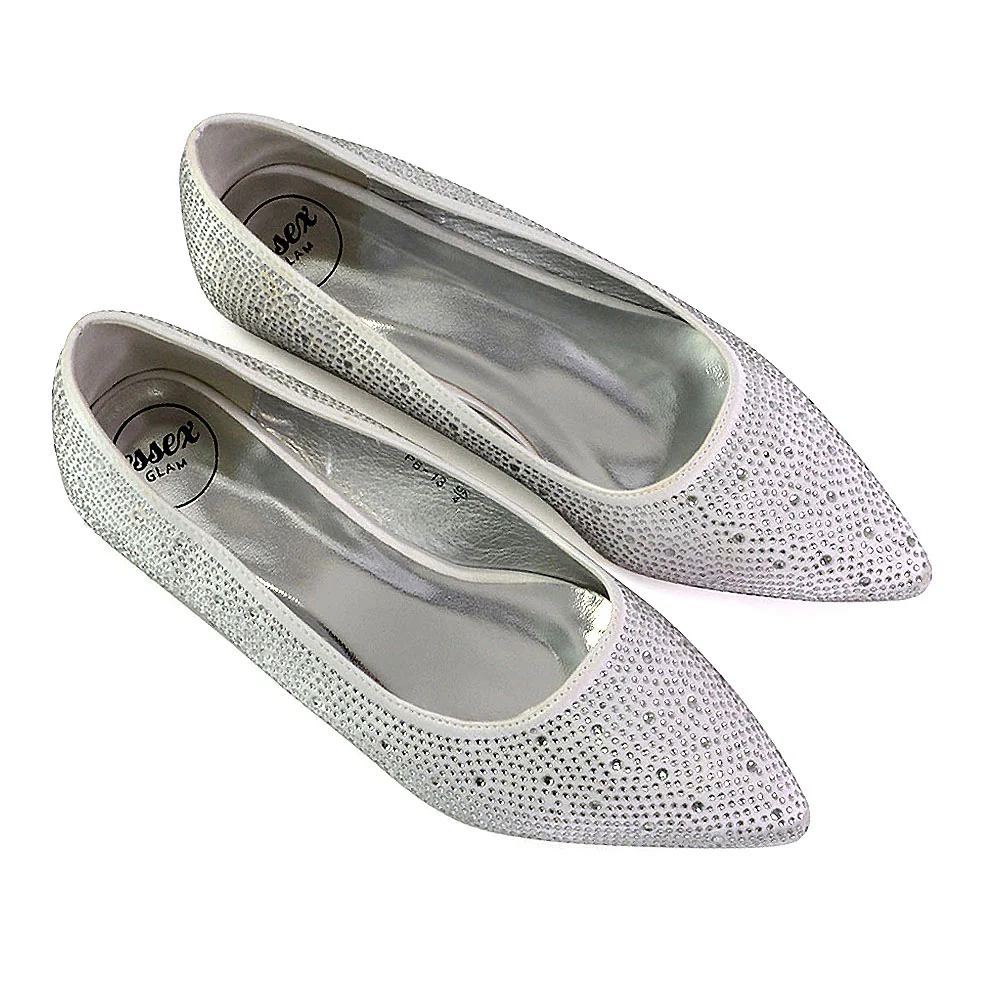 Marshall Bridal Shoes Flat Pointed Toe Diamante Ballerina Pump in Ivory - Image 57