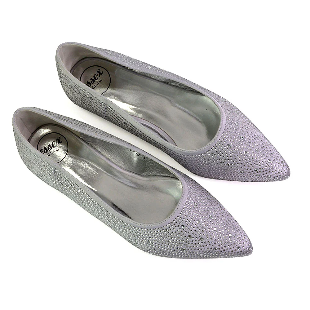 Marshall Bridal Shoes Flat Pointed Toe Diamante Ballerina Pump in White - Image 117