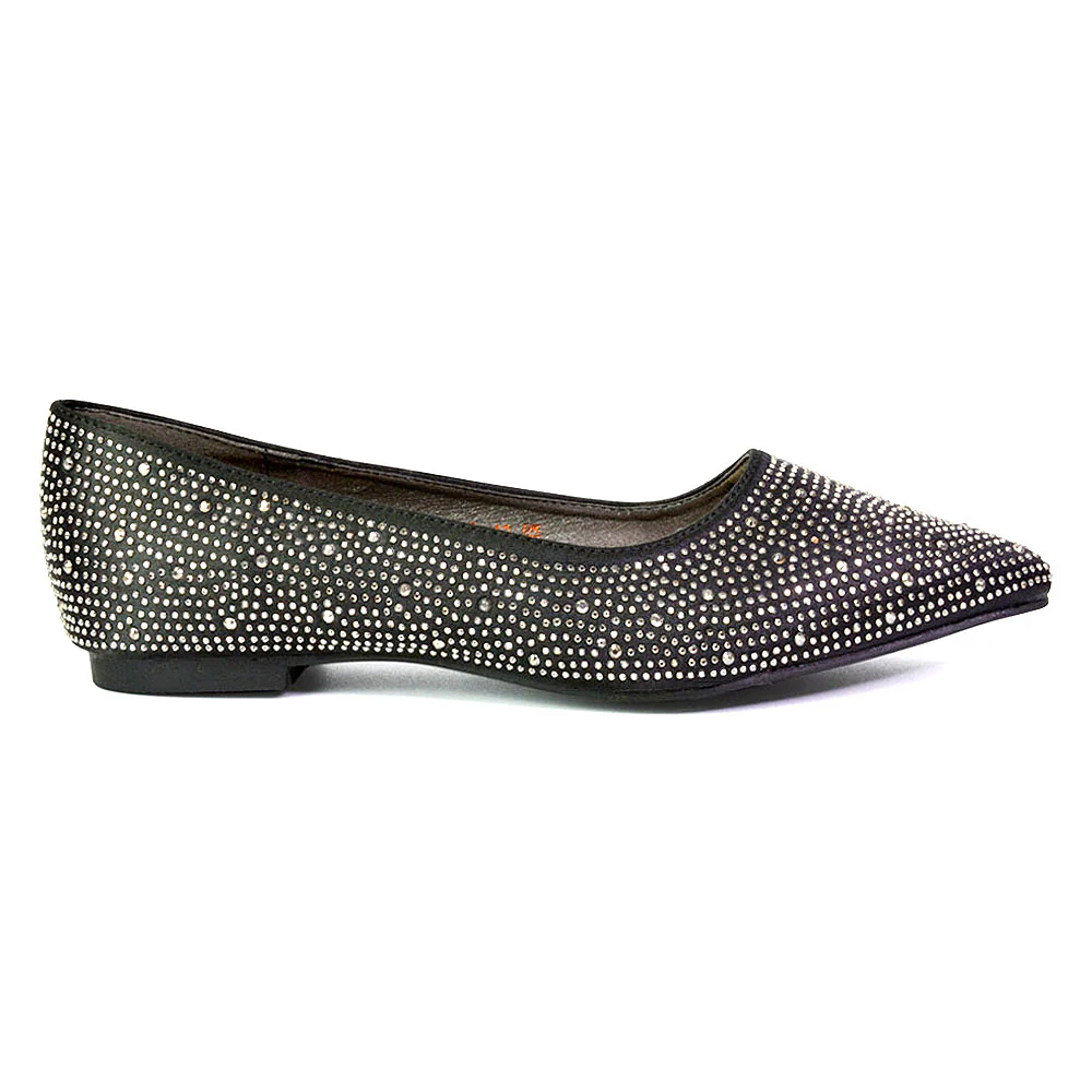 Marshall Bridal Shoes Flat Pointed Toe Diamante Ballerina Pump in White - Image 128