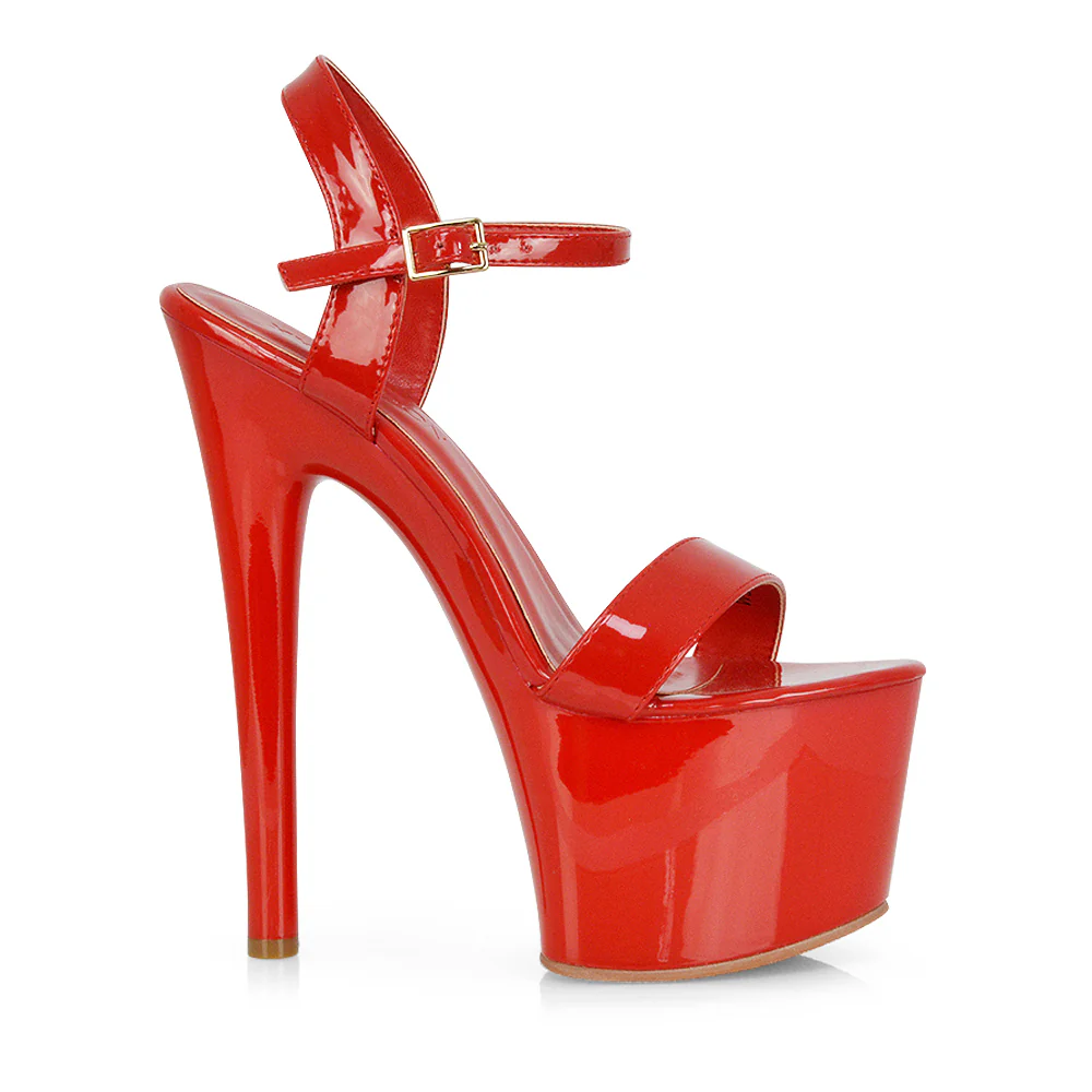 Matilda Womens Statement Strappy Sky High Stiletto Platform Heels in Red Patent - Image 3