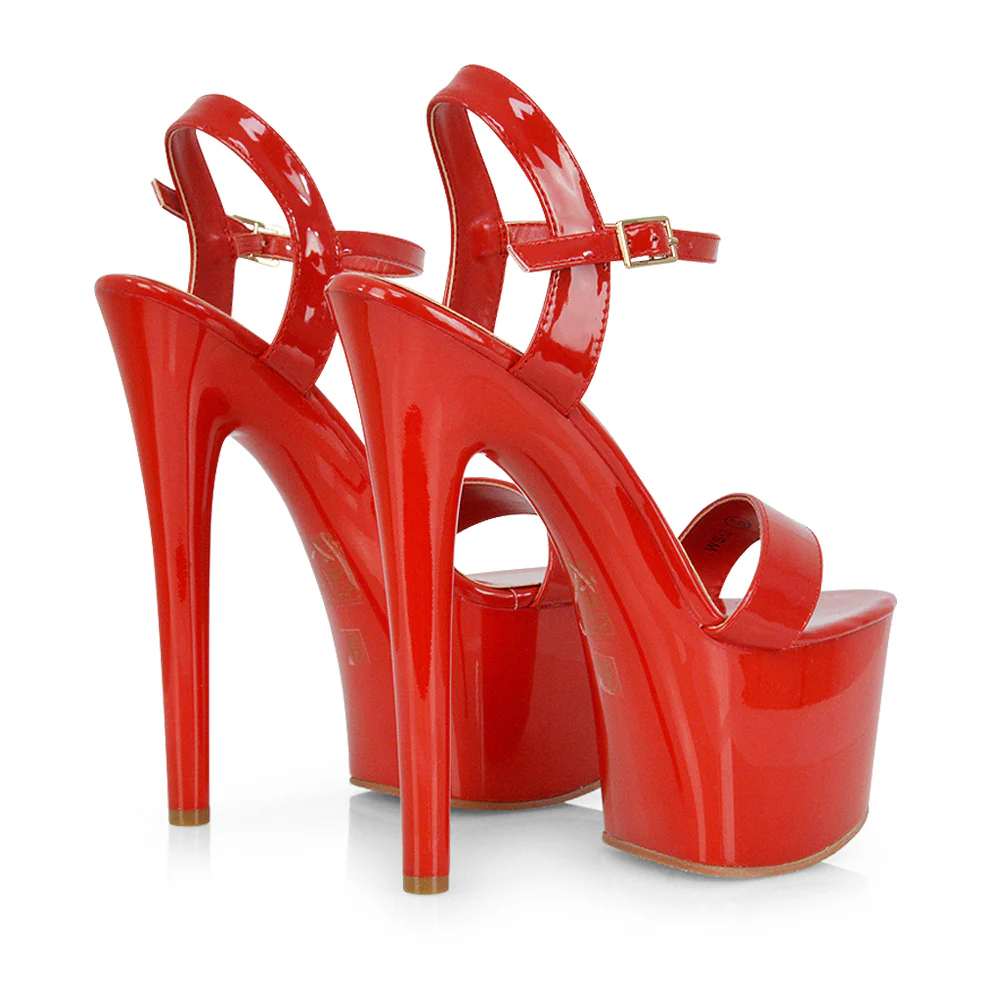 Matilda Womens Statement Strappy Sky High Stiletto Platform Heels in Red Patent - Image 8
