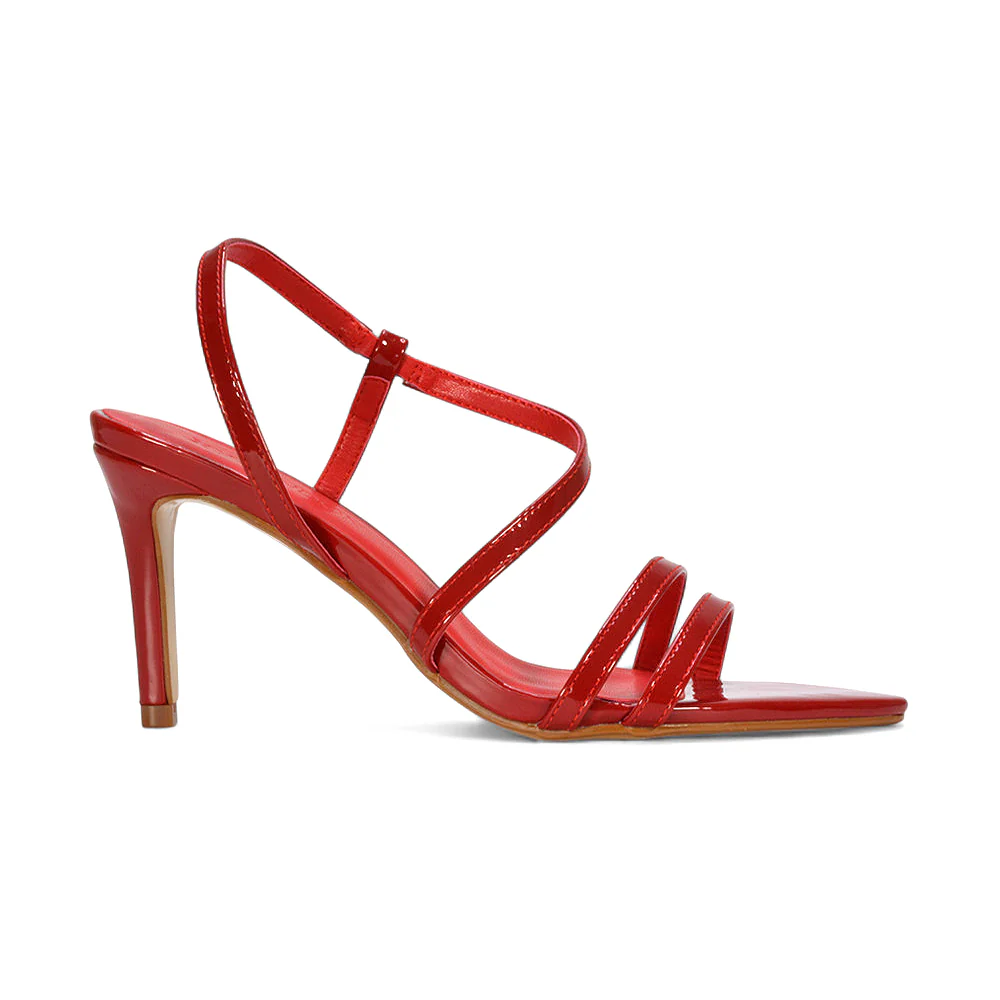 Maude Stiletto Strappy High Heels Pointed Toe Slingback Party Shoes in Cherry Red Patent - Image 2