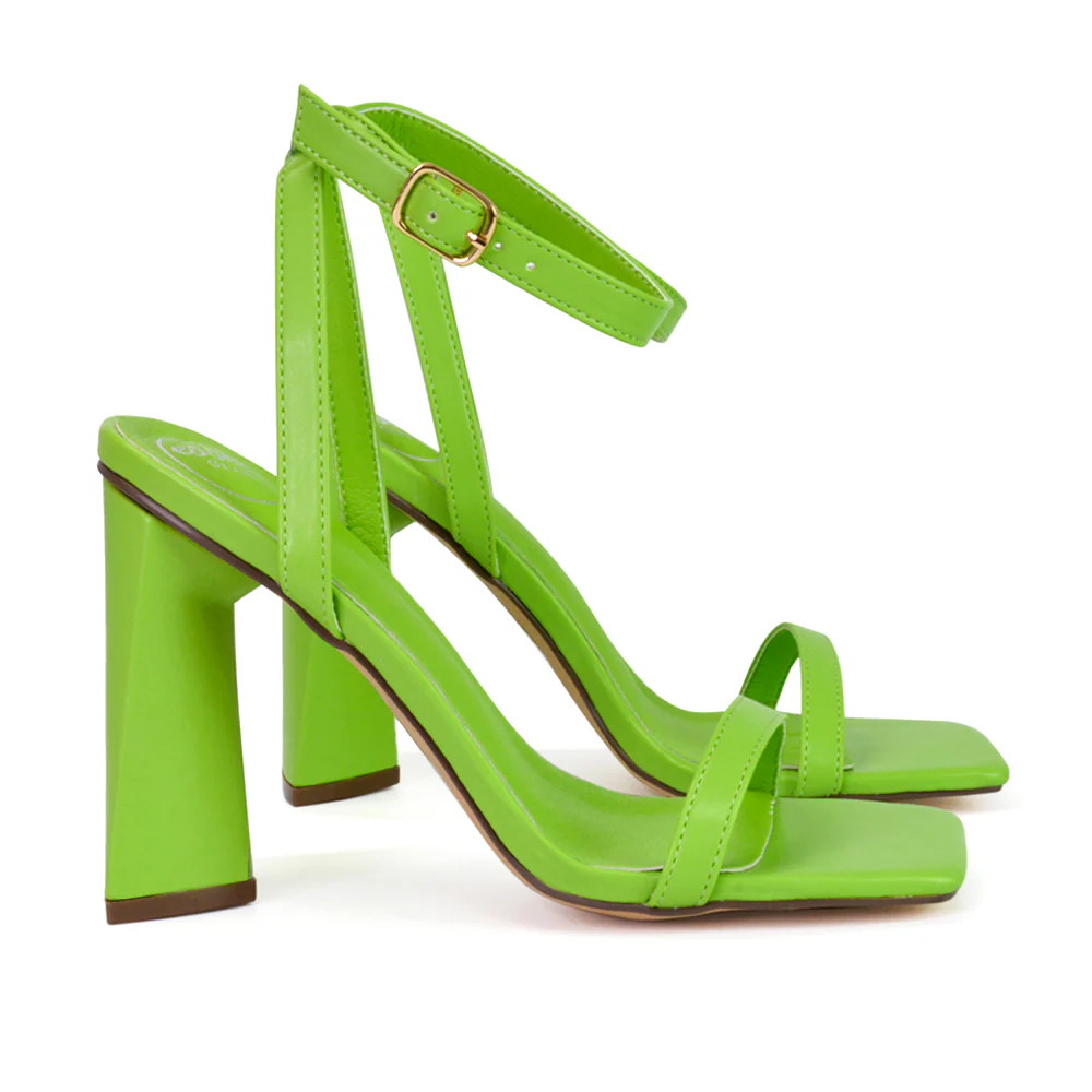 Max Sculptured Triangle Block High Heel Strappy Square Toe Sandals in Black - Image 30