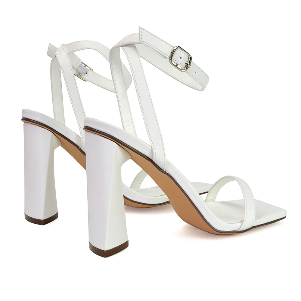 Max Sculptured Triangle Block High Heel Strappy Square Toe Sandals in Black - Image 47