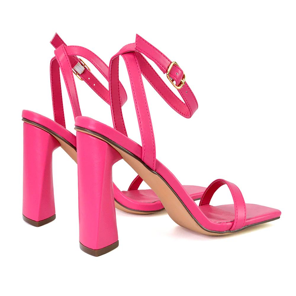 Max Sculptured Triangle Block High Heel Strappy Square Toe Sandals in Black - Image 82