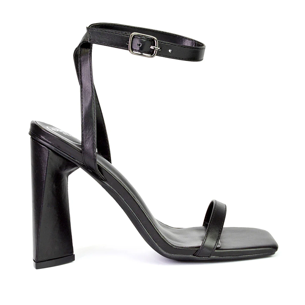 Max Sculptured Triangle Block High Heel Strappy Square Toe Sandals in Hot Pink - Image 103