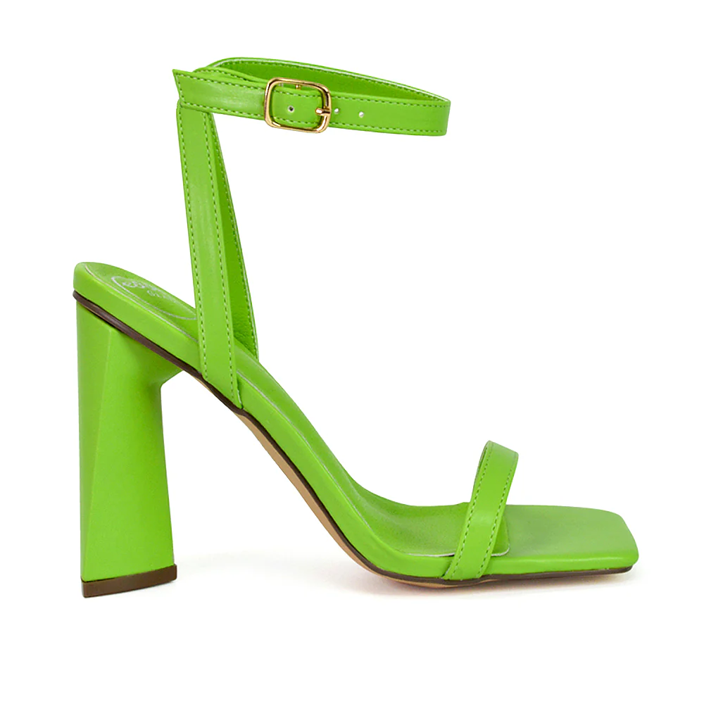 Max Sculptured Triangle Block High Heel Strappy Square Toe Sandals in Hot Pink - Image 28