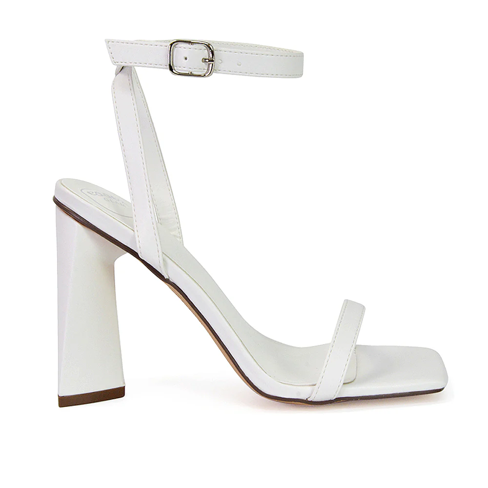 Max Sculptured Triangle Block High Heel Strappy Square Toe Sandals in Hot Pink - Image 43
