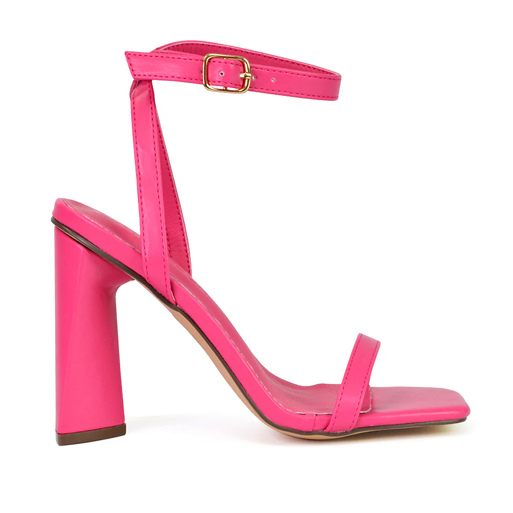Max Sculptured Triangle Block High Heel Strappy Square Toe Sandals in Hot Pink - Image 73