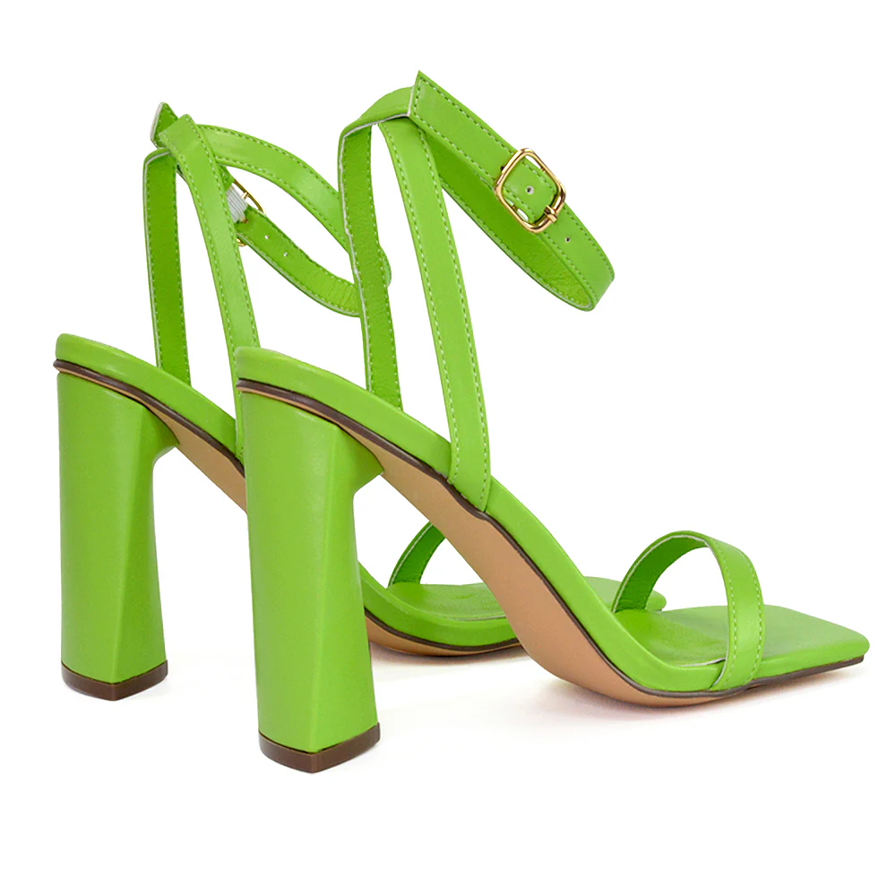 Max Sculptured Triangle Block High Heel Strappy Square Toe Sandals in White - Image 32