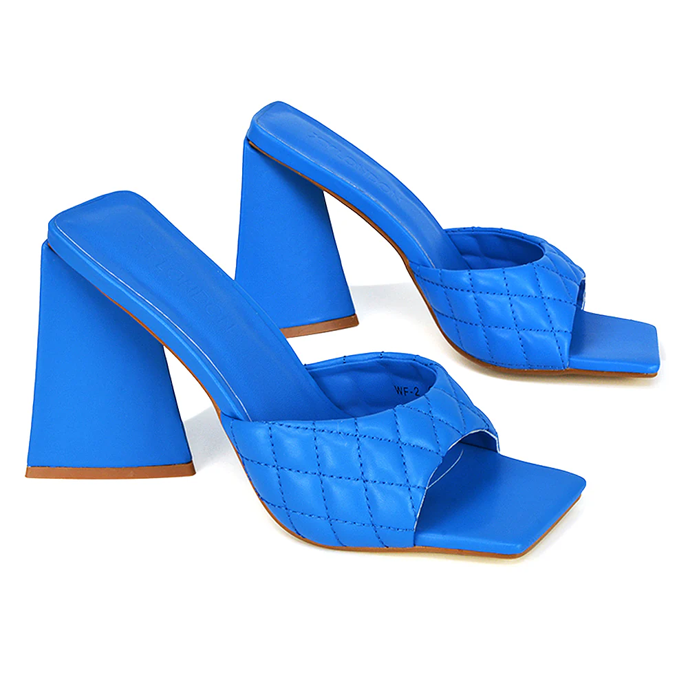 Maylin Womens Quilted Square Toe Sculptured Flared High Heels in Black Synthetic Leather - Image 31