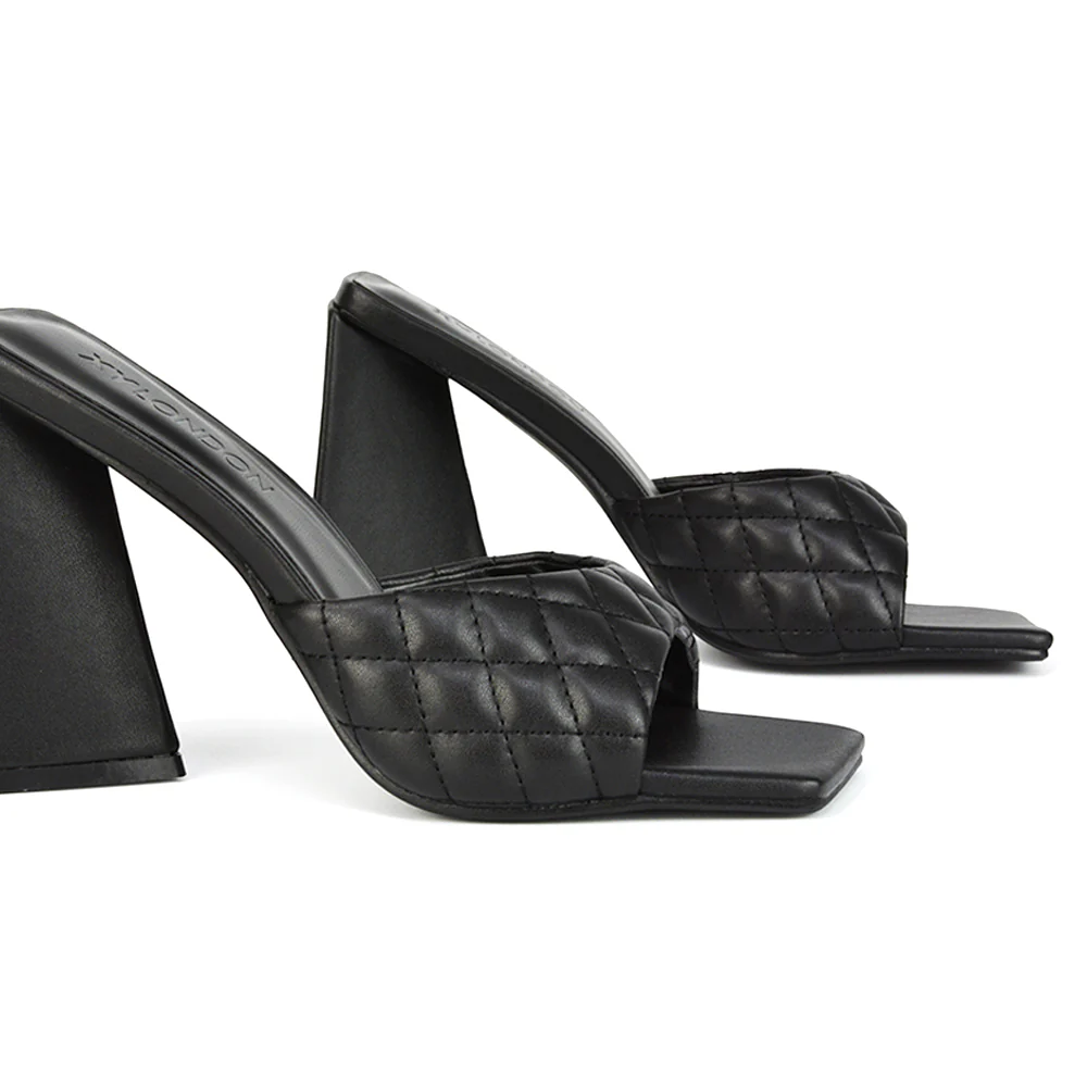 Maylin Womens Quilted Square Toe Sculptured Flared High Heels in Black Synthetic Leather - Image 54