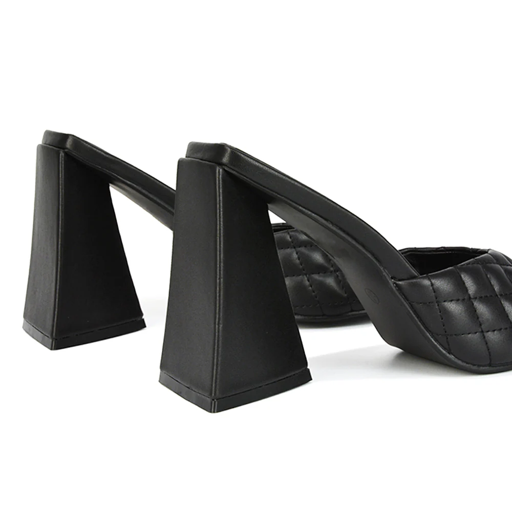 Maylin Womens Quilted Square Toe Sculptured Flared High Heels in Black Synthetic Leather - Image 62