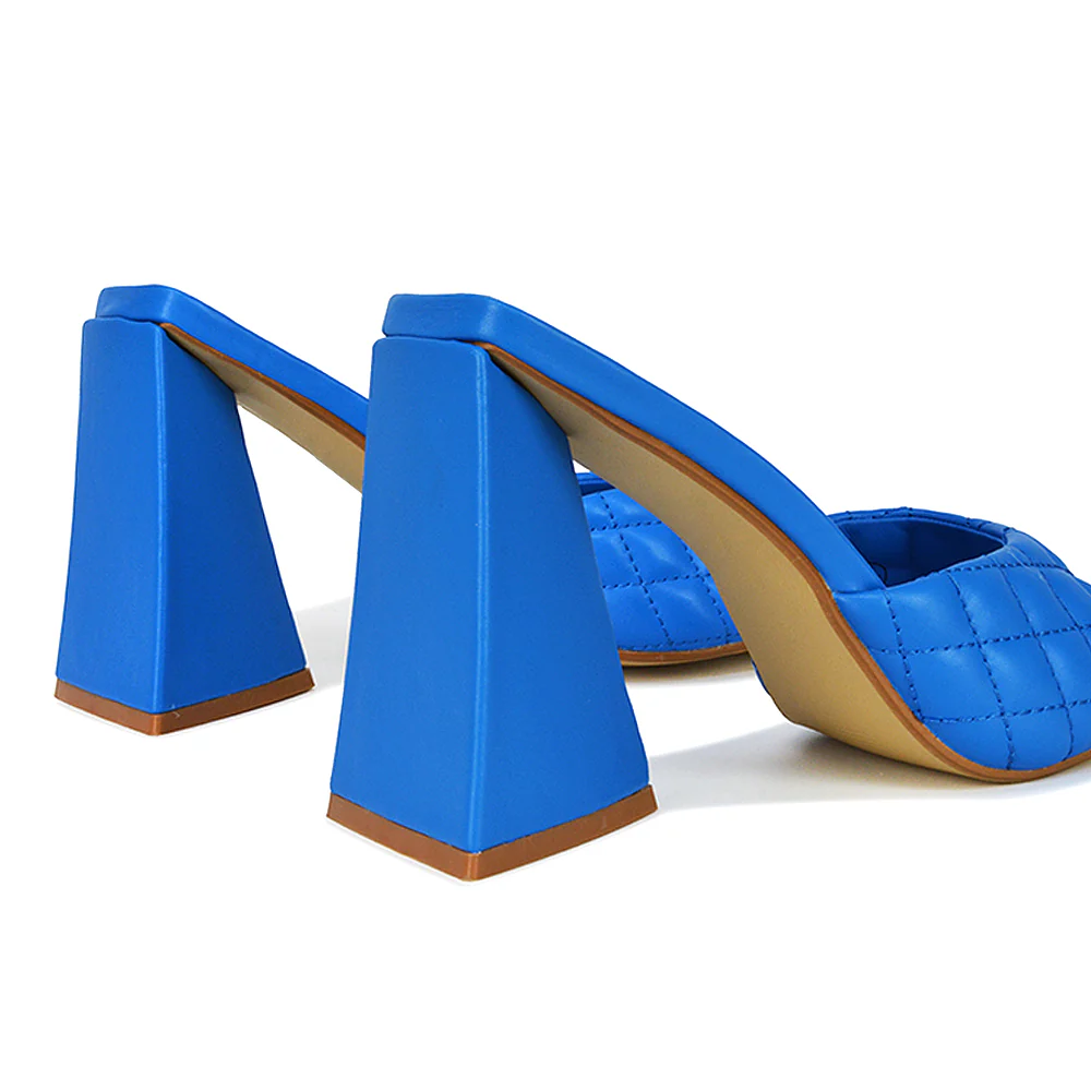 Maylin Quilted Square Toe Sculptured Flared High Heel in Blue Synthetic Leather - Image 2