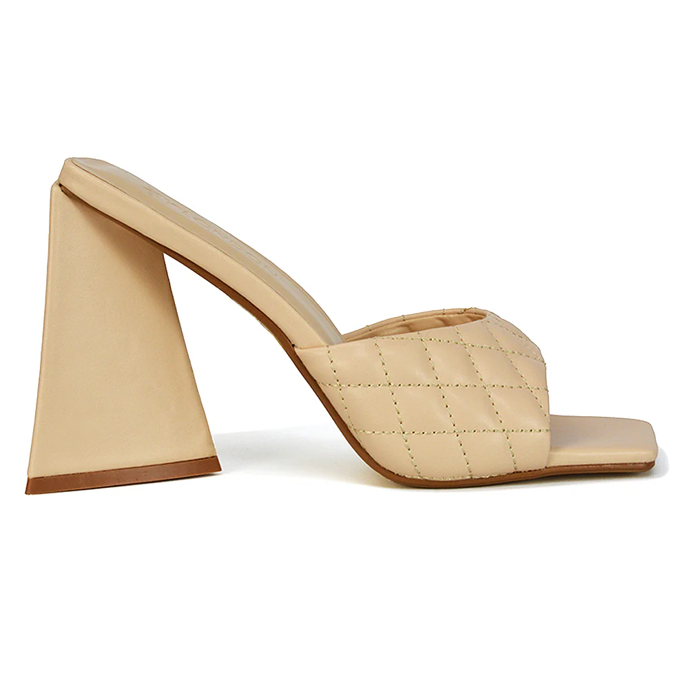 Maylin Womens Quilted Square Toe Sculptured Flared High Heels in White Synthetic Leather - Image 114