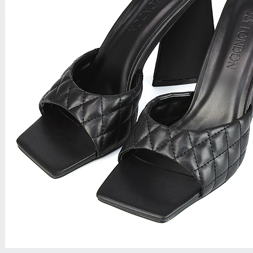 Maylin Womens Quilted Square Toe Sculptured Flared High Heels in White Synthetic Leather - Image 61
