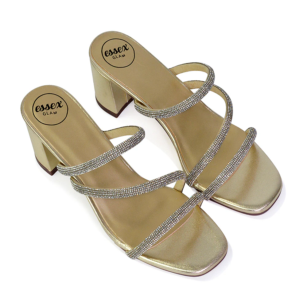 Mckenna Diamante Strappy Square Toe Block High Heel Mules in Silver - Image 47