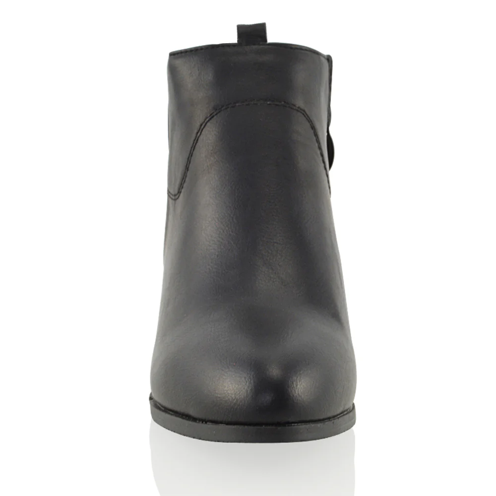 Melodie Faux Suede Zip Up Cowboy Ankle Boots With Low Block Heel in Black - Image 30