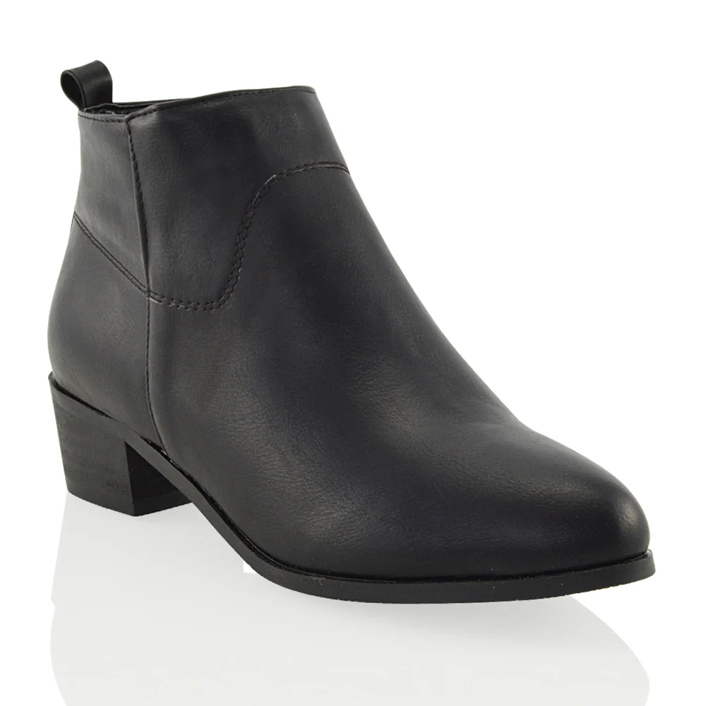 Melodie Faux Suede Zip Up Cowboy Ankle Boots With Low Block Heel in Black - Image 7