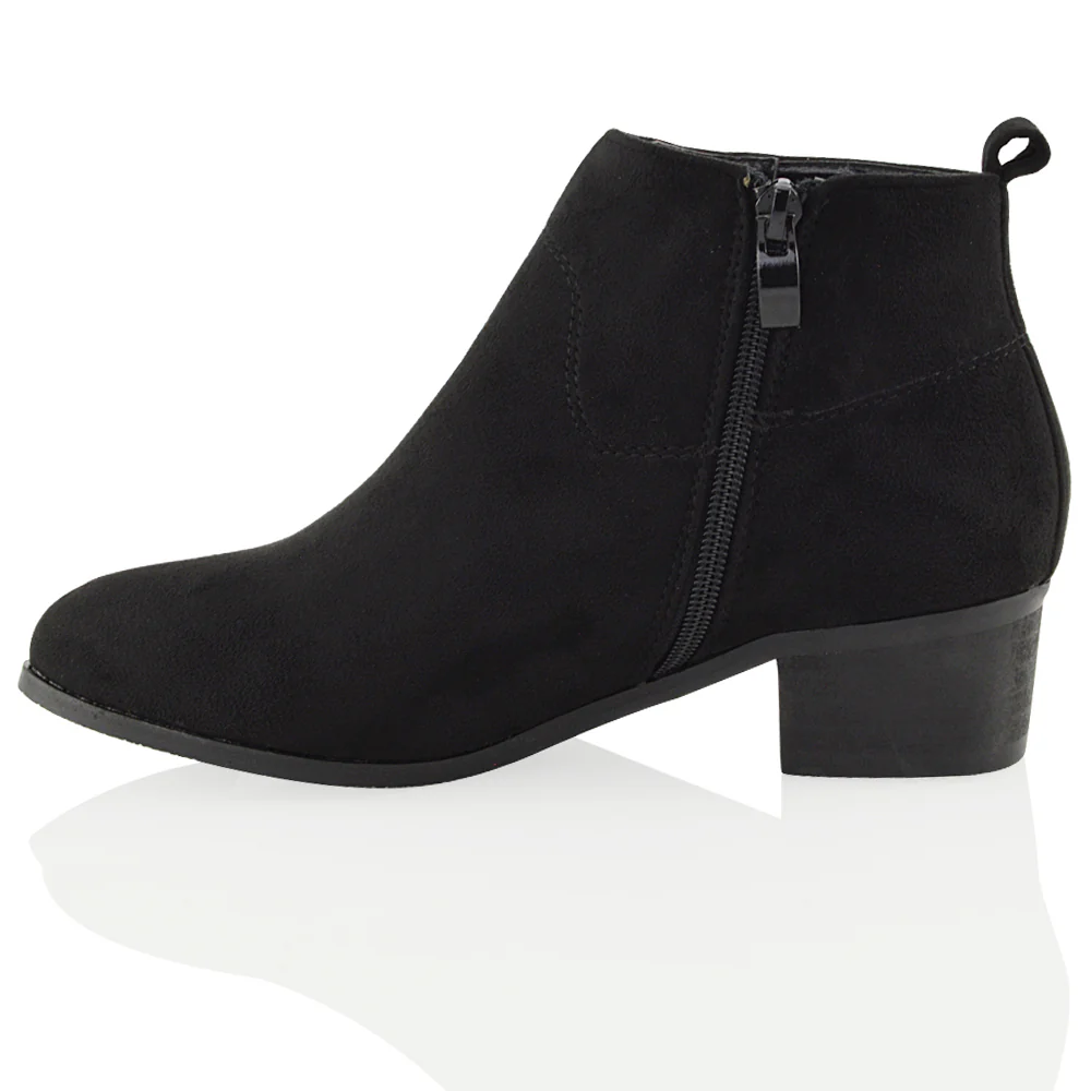 Melodie Faux Suede Zip Up Cowboy Ankle Boots With Low Block Heel in Black - Image 70