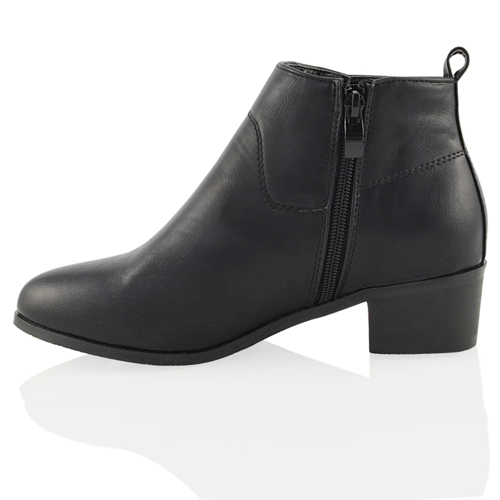 Melodie Zip Up Cowboy Ankle Boots With Low Block Heel in Black PU - Image 35