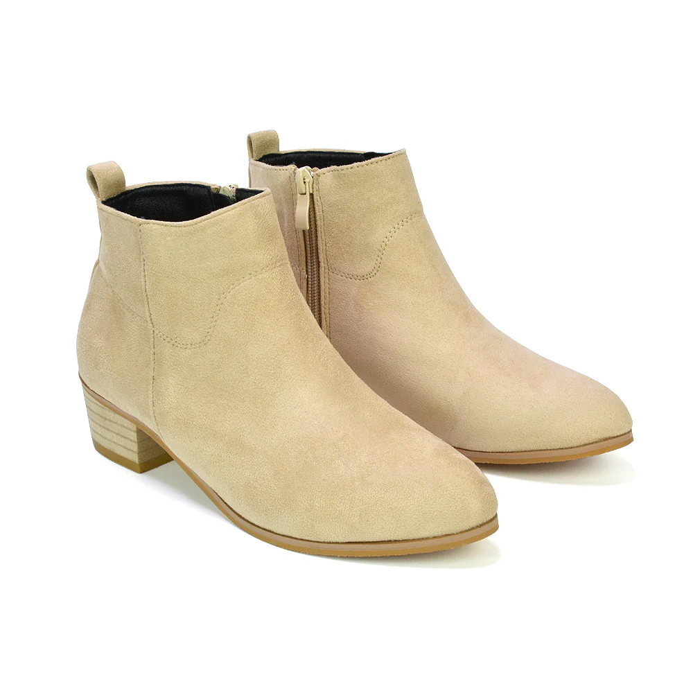 Melodie Zip Up Cowboy Ankle Boots With Low Block Heel in Black PU - Image 44
